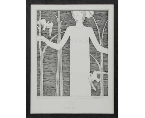 * HANNAH FRANK (SCOTTISH 1908 - 2008),WOMAN WITH BIRDSlithograph on paper, signed in pencilimage size 34cm x 27cm, overall si