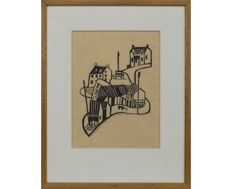 * WILLIE RODGER RSA RGI (SCOTTISH 1930 - 2018),DOWN TO THE HARBOUR, ST ABBSwoodblock print on paper, signed, titled and numbe