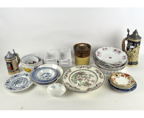 Two German ceramic steins, together with a selection of ceramic bowls, pie dishes, saucers and more
