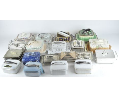 A collection of 19th and 20th century lidded ceramic and silver plate sardine dishes of various colours and designs, by Mehun