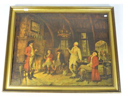 A Frank Moss Bennett (1874-1952) print, 'The Landlord's Story', framed, 69cm x 90cm.