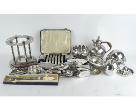 An assortment of vintage and contemporary silver plated wares, including a rose bowl and flatware