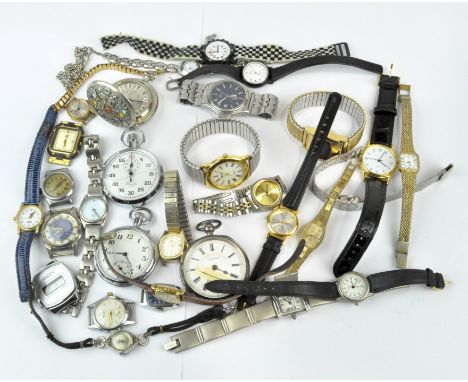 A collection of assorted wrist and pocket watches, to include a Sibel antimagnetic, with moon and star dial, Timex SSQ, expre