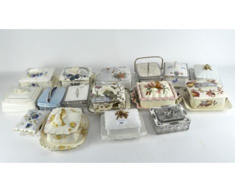 A collection of ceramic and silver plate sardine dishes with various floral decorations, including Carlton Ware, Poppelsdorf,