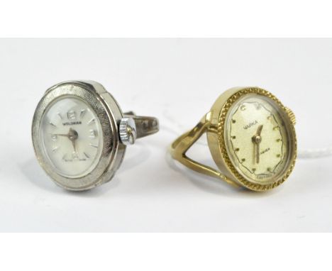 Two vintage novelty ladies ring watches, one being by Woldman, the other from the Soviet Union.