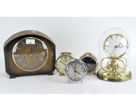 A selection of vintage clocks, including a Smith alarm clock, Hamburg American Clock co "Tip Tac Toe" alarm clock, mantle clo