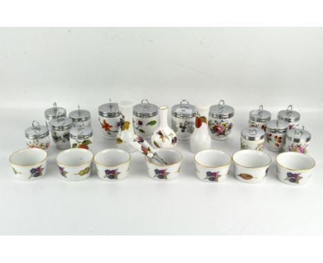 A collection of Royal Worcester Eversham ceramics, including egg coddlers, vases and spoons