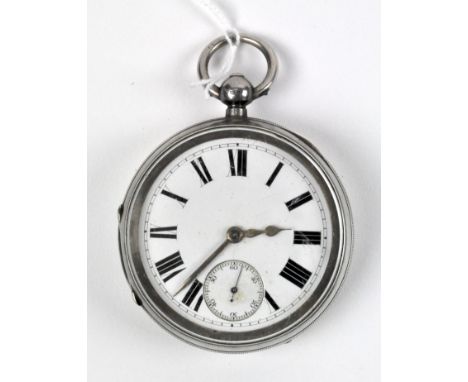 A late Victorian silver open faced pocket watch, hallmarked Birmingham 1893, the enamel dial with Roman numerals denoting hou