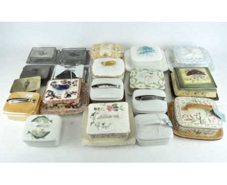 Nineteen sardine tins, ceramic, glass and metal examples, including a Crown Ducal Ware tin with gilt and floral decoration an