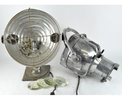 Two vintage chrome lamps: Strand, and Pifco Sunlamp, together with a mid-century white plastic revolving lamp, height 24cm