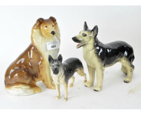 Three ceramic figures of dogs, comprising; Beswick Ulrica of Brittas German Shepherd, another and a border collie, max. heigh