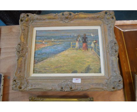 Framed Oil on Canvas Impressionist Style Seascape by J. Lafevre 