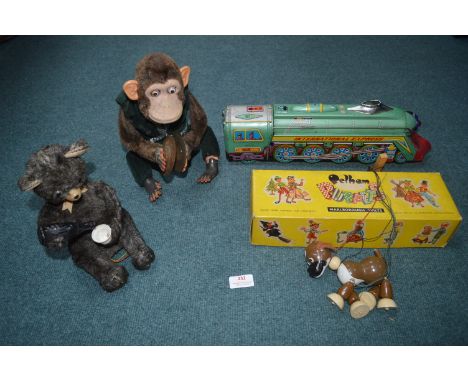 Vintage Toys Including Mechanical Monkey, Pelham Puppet Dog Bengo, Train, etc.  