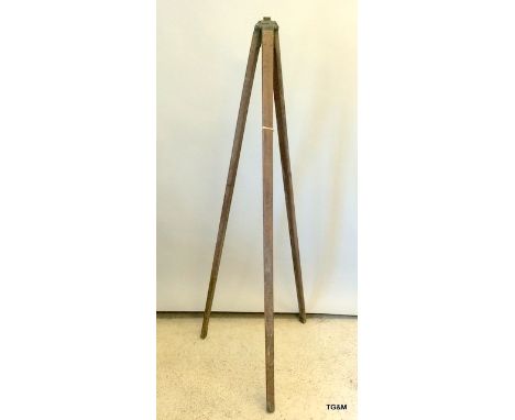 A Victorian military wooden tripod dated 1876 with the War Department arrow probably for use with a heliograph or a signallin