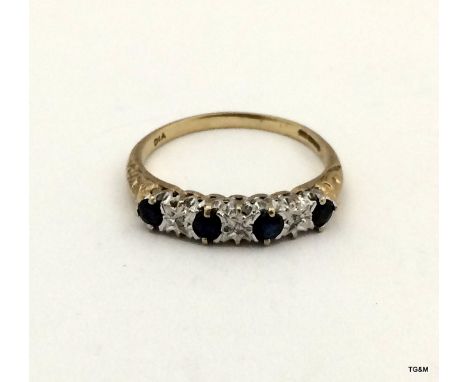 9ct gold ladies diamond and sapphire 1/2 eternity ring size Q