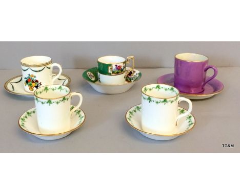 Collection of assorted coffee cans and saucers to include Royal Worcester Copeland and Carlton ware