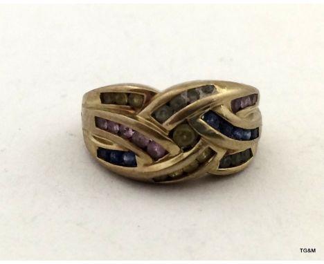 9ct gold semi precious stone set ring size J