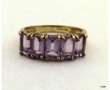 9ct gold 5 stone amethyst set ring size O