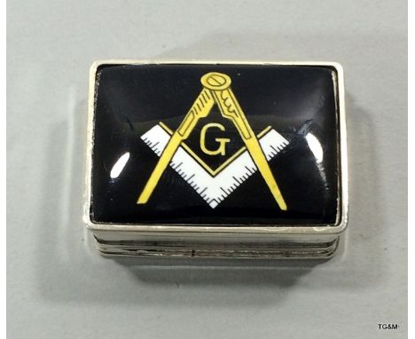 Silver and enamel Masonic pill box