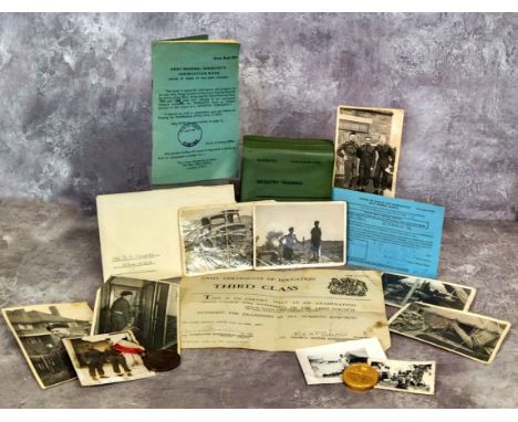 Militaria - Ephemera - black and white troop photographs of camp life, Infantry Record Office headed letter, notice of postin