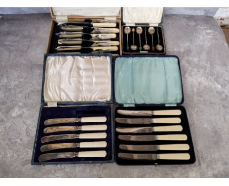 A cased set of six silver coffee spoons, terminating with a different coloured plastic coffee bean, Arthur Price &amp; Co, Bi
