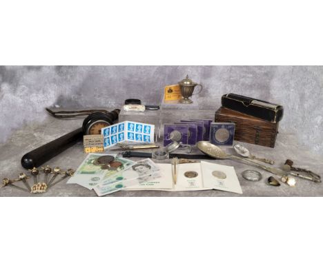 Boxes &amp; Objects - an Italian telescopic cheroot holder in leather travel case; a turned ebony trucheon; Otis King's calcu
