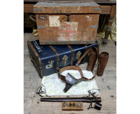 Militaria - Major McCollum ' 88378 ' of Ireland, Medical Core, WWI effects including a wooden bound leather steamer trunk wit