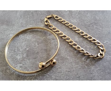 A 9ct gold hollow torque bangle, 5.25g; a 9ct gold hollow curb bracelet 6.1g 