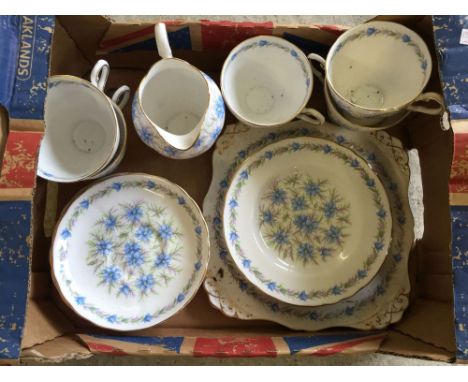 A Royal Tuscan "Love in the Mist" part tea set comprising - A sandwich plate, 5 cups, 5 saucers and 5 sideplates.