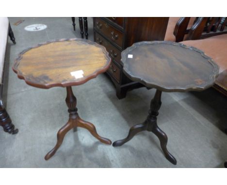 Two wine mahogany tripod tables 