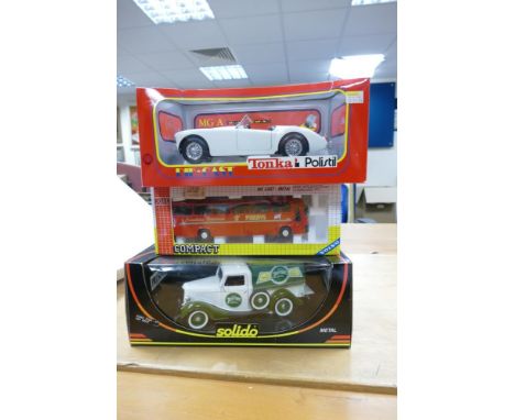 A Collection of Boxed large scale model vehicles including Solido Prestige Ford Pick Up, Joal Compact Volvo Coach &amp; Tonka