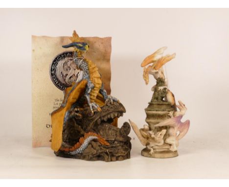 Enchantica dragon Jabel (with cert) together with Enchantica dragon trinket pot, height of tallest 16cm (2) 