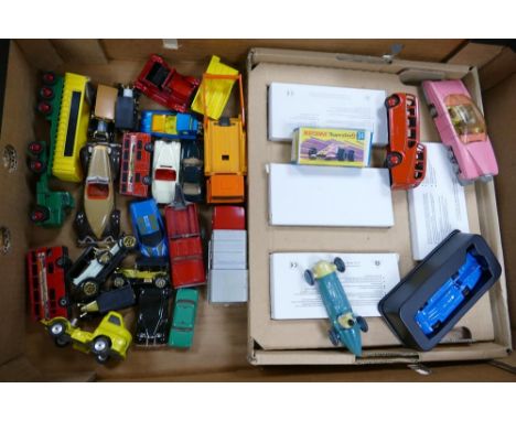 A mixed Collection of toy cars including Lledo Land Speed Record vehicles, Boxed Matchbox Superfast 34, Dinky Fab 1 (need tyr