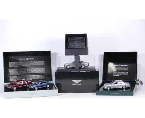 A collection of  boxed Bentley Model Toy cars including 1:43 Minichamps Arnage T Silver Tempest, 1:43 Kyosho Bentley Flying S