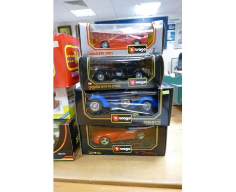 Boxed Burago Model Toy Cars including Dodge Viper RT/10, Bugatti Type 59, Citroen 15CV Ta&amp; Ferrari F40(4) 