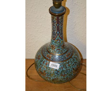 18th / 19th Century Chinese cloisonne bottle vase adapted for use as a table lamp, the turquoise ground body with all-over st