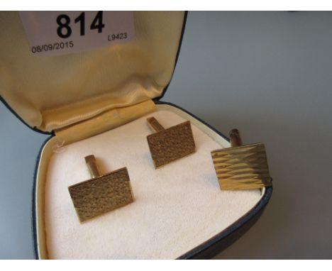 Pair of modern 9ct gold cufflinks and one other