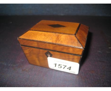 19th Century miniature olive wood sarcophagus shaped single division tea caddy, 3.5ins x 3ins (lacking turned feet)