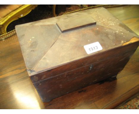 19th Century mahogany sarcophagus shaped tea caddy (a/f)