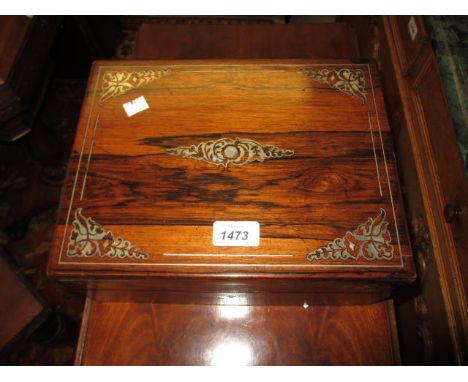 19th Century rosewood and mother of pearl inlaid fold-over writing box