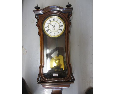Late 19th Century rosewood and beechwood cased Vienna style wall clock, the enamel dial with Roman numerals and single train 