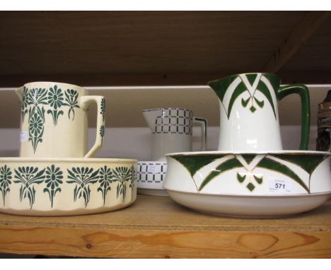 Three Art Deco pottery jug and basin sets