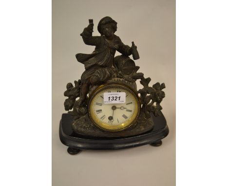 Small 19th Century French spelter mantel clock with single train movement