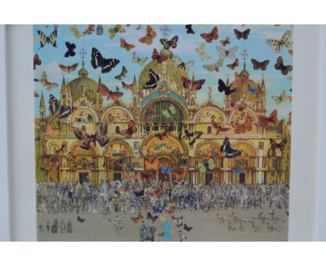 Peter Blake, artist signed Limited Edition coloured lithograph, ' The Butterfly Man in Venice ' (homage to Damien Hirst),  Li