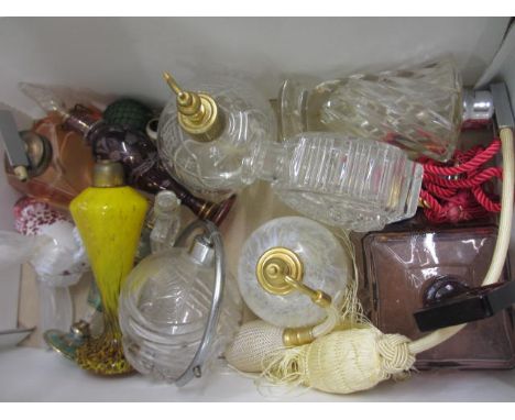 Box containing a quantity of various Art Deco and other glass perfume bottles
