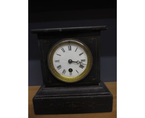 19th Century black slate single train mantel clock