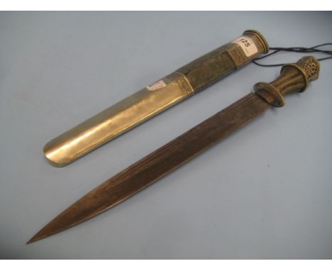 Far Eastern dagger with a white metal grip and a white metal leather mounted scabbard