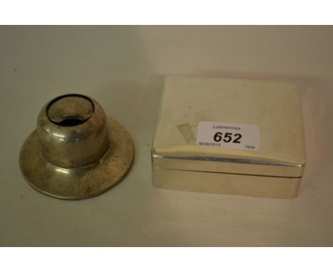Chinese rectangular silver cigarette box together with a silver inkwell