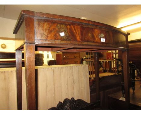 19th Century mahogany bow fronted and ebony line inlaid single drawer side table having brass knob handle, raised on square t