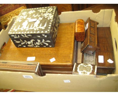 Oak work box together with a quantity of various other decorative boxes including a mother of pearl inlaid papier mache box a